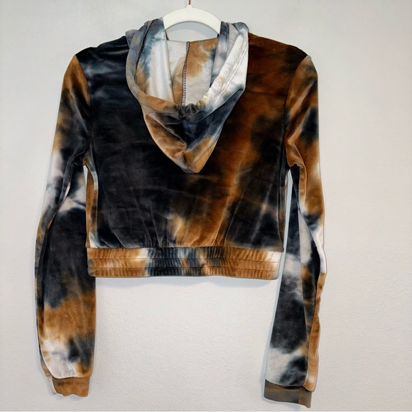 Planet Gold - Tie Dye Velvet Cropped Zip-Up Hoodie - Picture 3 of 8